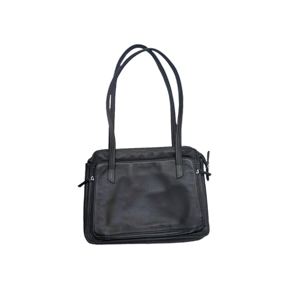 Tignanello Black Pebbled Leather Briefcase Double Strap Shoulder Bag Organizer